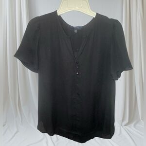 Eclair Women’s Size XS Black Semi-Sheer Split Neck Short Sleeve Blouse